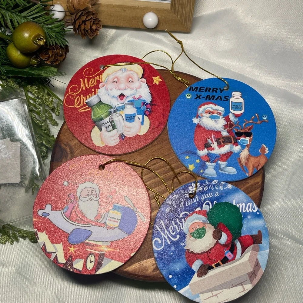 Funny Santa Christmas Ornaments Set of 4 Covid Vaccine Mask Humor Decor NEW